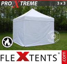 Alupavillon FleXtents Xtreme 3x3m Weiß, Flammenhemmend, mit 4 wänden